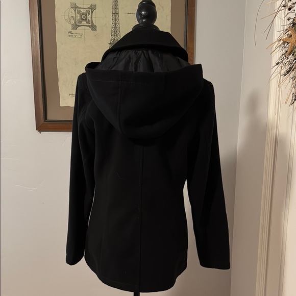 Black Double-Breasted Pea Coat with Wide Collar - Picture 7 of 9